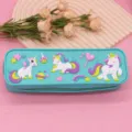 Cute silicone pencil case with unicorn cartoon pattern, waterproof storage bag for students. - Dark Blue
