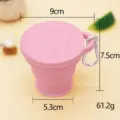 Portable silicone folding water cup with cute cat paw lid and carabiner, solid pink. - Cat Claw Folding Cup / Pink