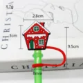 Weihnachten Lebkuchenhaus Silikon Strohhalm Topper Abdeckung 7-8mm Wiederverwendbar - Patch-Stil, lose ohne Strohhalme / Rotes kleines Haus 8 mm
