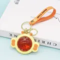 Transparent liquid keychain cute yellow bag pendant red quicksand charm key chain ring - Without Small Doll / Orange