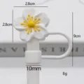 White silicone cherry blossom straw topper cute flower cup cover with 10mm inner diameter. - 10mm-Bagged Without Straw / White Yellow