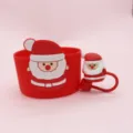 Rote Silikon Schutzhülle für Thermobecher mit süßem Weihnachtsmann Design für Tassen. - Weihnachtsmann-Set