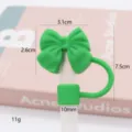 Green silicone bow straw topper cover for Stanley tumbler, cute reusable dust plug straw accessory. - 10mm 2nd Gen Silicone Dark Green Small Bow / Bagged without Straw