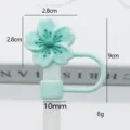 Green silicone flower straw cover cap, cute cherry blossom tumbler straw topper item. - 10mm-Bagged Without Straw / Cyan