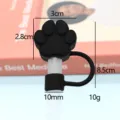Black silicone cat paw straw cover 10mm tumbler dustproof straw topper plug for cup - Silicone Black Cat Paw 10mm