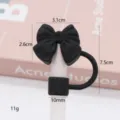 Black silicone bow straw topper cover for tumbler cup dust plug cute accessory 1pc - 10mm Black Small Bow Silicone Straw Topper (Gen 2) / Bagged without Straw