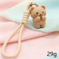 Cute 3D cartoon bear keychain with braided woven strap beige color variant design. - Bear Key Lanyard