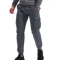 Men's casual cargo pants solid color dark grey trousers with multiple pockets for daily wear - Blue Gray