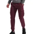 Men's Burgundy Cargo Joggers Multi-Pocket Casual Pants Stylish Streetwear Trousers New - Burgundy