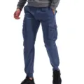 Men's casual cargo pants solid color multi-pocket trousers stylish streetwear bottom - Sapphire Blue