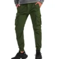 Men's green tactical cargo pants with multiple pockets and cuffed ankles for casual daily wear. - Olive Green