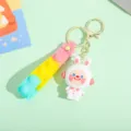 Cute cartoon space rabbit keychain, creative 3D PVC astronaut key ring bag pendant. - Bubble Rope - Pink Space Bunny
