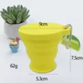 Portable collapsible silicone water cup with metal hook yellow 180ml travel mug outdoor - Yellow