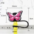 Silicone butterfly straw cover 7-8mm, charitomeno mini topper gia kupes stanley toy. - Σχέδιο patch, χύμα χωρίς καλαμάκια / Ροζ πεταλούδα 8 mm