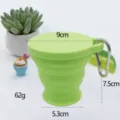 Portable collapsible silicone water cup with lid and carabiner 180ml travel mug green - Grass Green