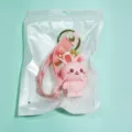 Cute pink rabbit keychain with strap and gold ring, durable PVC cartoon pendant accessory. - Rabbit Keychain