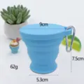 Portable collapsible silicone water cup, 180ml travel mug with carabiner for outdoor. - Azure Blue