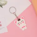 Schattige tekenfilm kat PVC zacht rubberen sleutelhanger, roze sleutelring accessoire voor tas. - 5,5*3,5*0,3 cm / Sleutelhanger met volledige kat