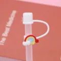 Silikon Strohhalmabdeckung mit Regenbogen Design, 10mm großer wiederverwendbarer Staubstecker. - Dreifarbiger Regenbogen 10 mm
