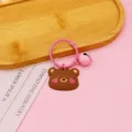 Leuke cartoon beer sleutelhanger met bel, roze PVC ringhanger voor tas en sleutels. - Stijl met bellen / Teddybeer