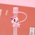Rosa Silikon Strohhalm Abdeckung mit süßem Einhorn Design, 10mm große Öffnung Topper. - Rosa Sternenpferd 10 mm