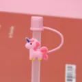 Rosa Silikon Strohhalm Abdeckung mit niedlichem Cartoon Einhorn Design, 10mm großer Topper. - Rosa Pony 10 mm