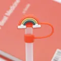 Niedliche Cartoon Regenbogen Silikon Strohhalm Kappe, flexible Strohhalm Abdeckung. - Orangeroter Regenbogen 10 mm
