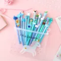 Cute cartoon gel pen set in pink unicorn pouch, 20pcs black ink signature pens for students. - Blue Bagged 20 Pieces