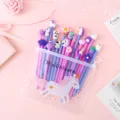 Cute pink cartoon gel pen set with unicorn designs in a clear pouch, 20pcs black ink 0.38mm. - Purple Bagged 20 Pcs