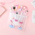 Cute pink cartoon neutral pen set with 20 pieces, 0.38mm black gel ink pens in a unicorn pouch. - White Bagged 20 Pcs