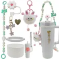 Kit d'accessoires pour gourde compatible avec chaînes à pendentifs et peluches mignonnes. - Ensemble de 8 pièces chrysanthème blanc et rose