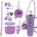 Ensemble d'accessoires de gourde violette avec lanière fleur, pompon et couvercle. - Ensemble de 8 Pinces à Cheveux Nœud Papillon Violet