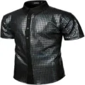 Men's black sequin short sleeve shirt shiny disco party button down collared shirt - S / Tops