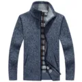 Cardigan en tricot doublé polaire pour hommes hiver col montant fermeture éclair - S / Hauts / Bleu