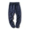Men's navy blue casual sweatpants with white side stripes and drawstring athletic joggers - M / Navy Blue