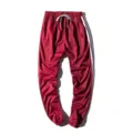 Pantalon de jogging rouge pour homme avec bande latérale blanche et cordon de serrage - Bordeaux