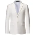 Men's solid white casual blazer suit jacket single breasted slim fit formal business wear - M / Tops / White