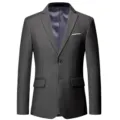 Men's solid dark grey casual suit jacket single button blazer for business daily wear - M / Tops / Gray