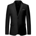 Men's Black Blazer Solid Color Business Casual Suit Jacket Single Breasted Coat For Men - M / Tops / Black