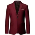 Men's Burgundy Casual Suit Jacket Single Button Business Blazer Stylish Outerwear - M / Tops / Burgundy