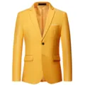 Veste de costume de loisir jaune unie pour homme blazer un bouton coupe slim affaires - Jaune