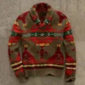 Men's retro geometric jacquard shawl collar pullover sweater autumn winter warm knitwear - M / Red