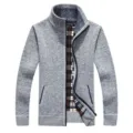 Cardigan Uomo Invernale Collo Alto Foderato in Pile Maglione Lavorato a Maglia Grigio - Taglia S / Top / Grigio chiaro