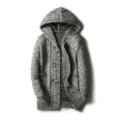 Men's thick knitted hooded cardigan sweater with toggle buttons, casual winter outerwear. - M / Gray