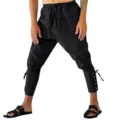Men's medieval pirate pants retro lace-up cuffed trousers casual vintage black trousers new - M / Black
