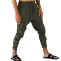 Men medieval vintage harem pants cuffed drawstring casual pirate trousers big and tall - M / Green