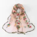 Lightweight pink floral embroidered long scarf versatile fashion mesh shawl for women travel wrap. - Snow Bud