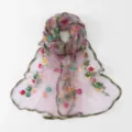 Exquisite floral embroidered sheer scarf detail, lightweight purple chiffon fabric trim. - Light Purple