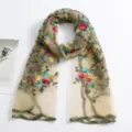 Women lightweight sheer embroidered long scarf elegant floral wrap breathable beach shawl - Light Khaki / 180*60cm