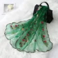 Green sheer embroidered floral scarf, lightweight long shawl for women, stylish travel wrap. - 2# Green